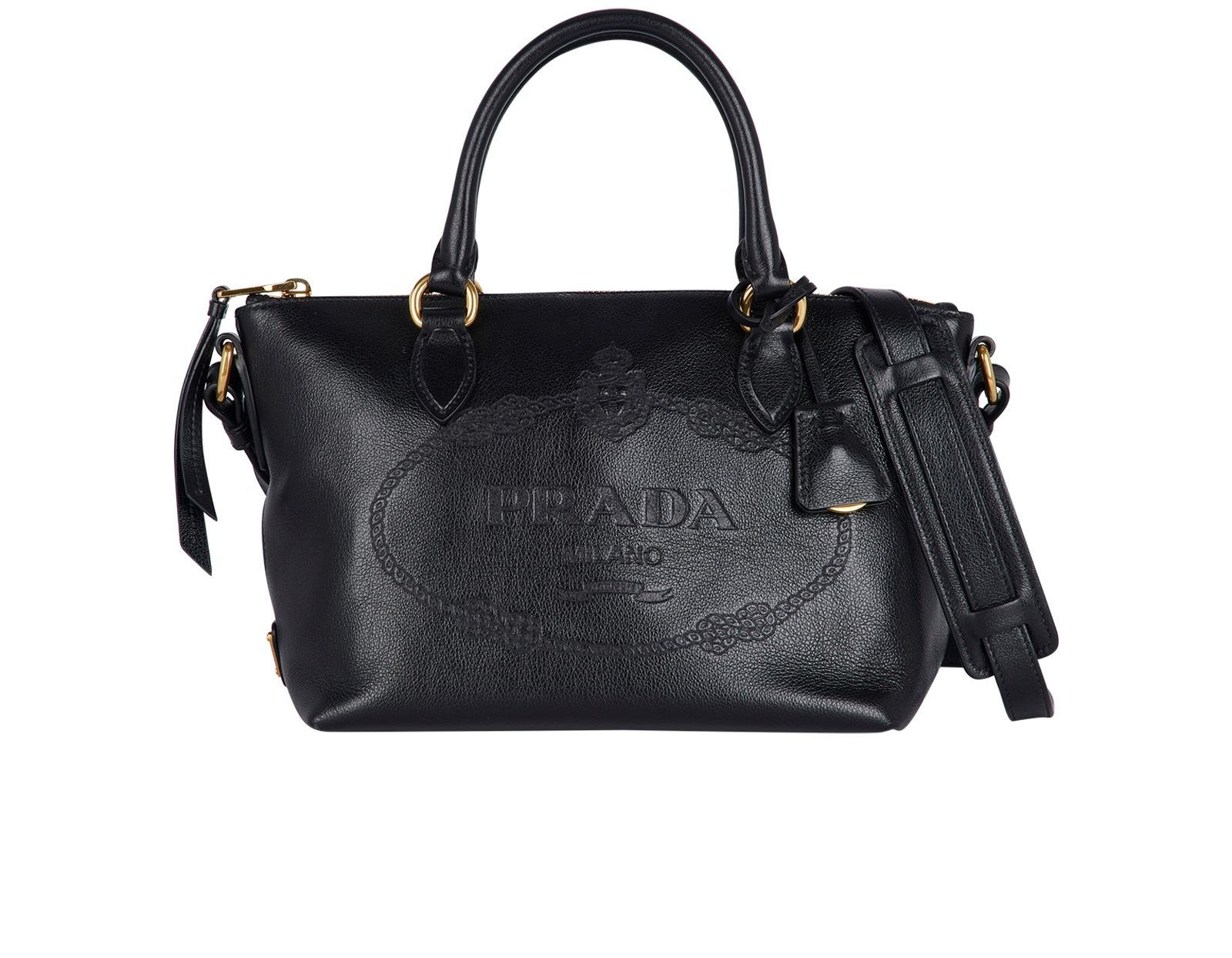 Prada embossed logo discount handbag